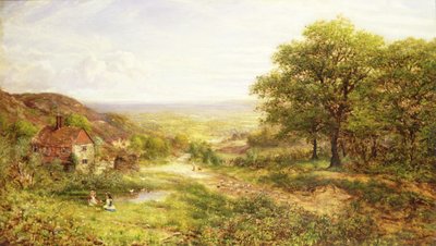 Landscape with Children by a Pond by George William Mote